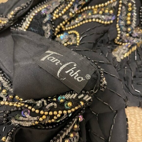 Vintage Tan-Chho Beaded Sequin Pure Silk Top Black Gold – M - Picture 12 of 15